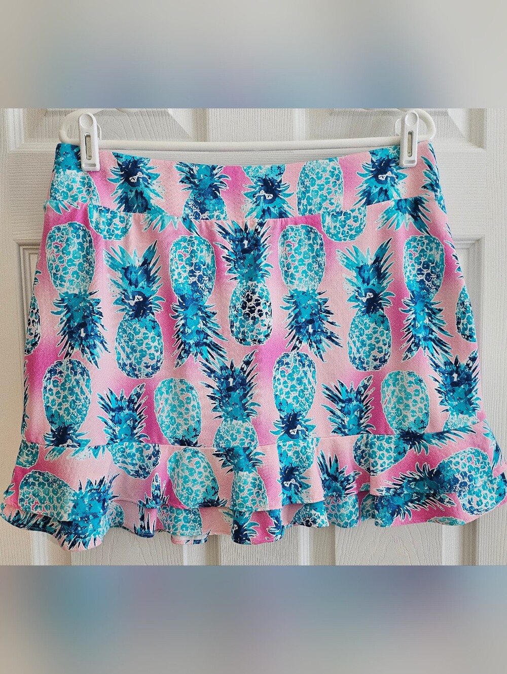 G Lifestyle Skort Large Pineapple Blue Pink Ruffle Hem Pockets Activeware